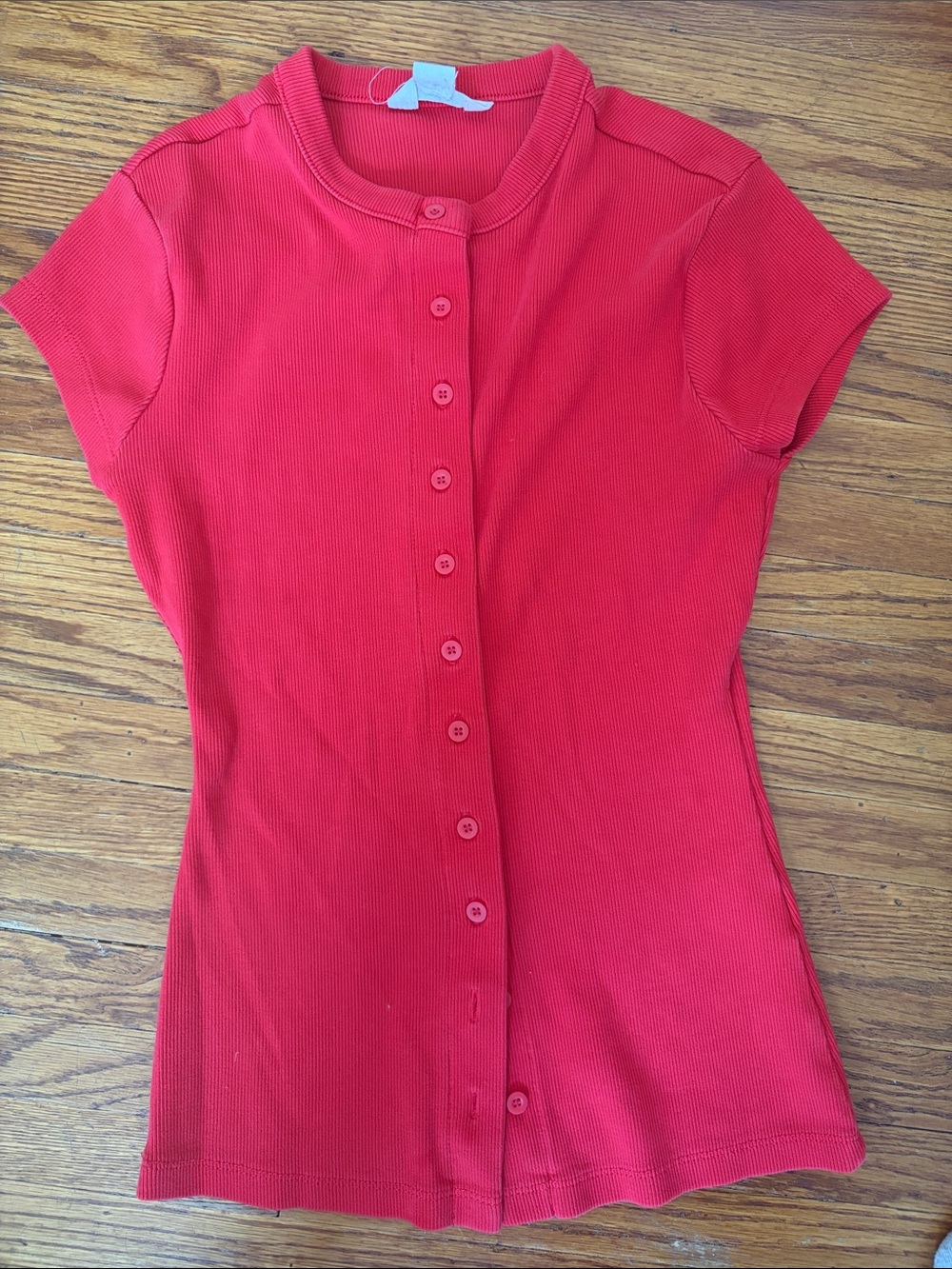 Glassons Red Ribbed Button-Front Short Sleeve Top size S